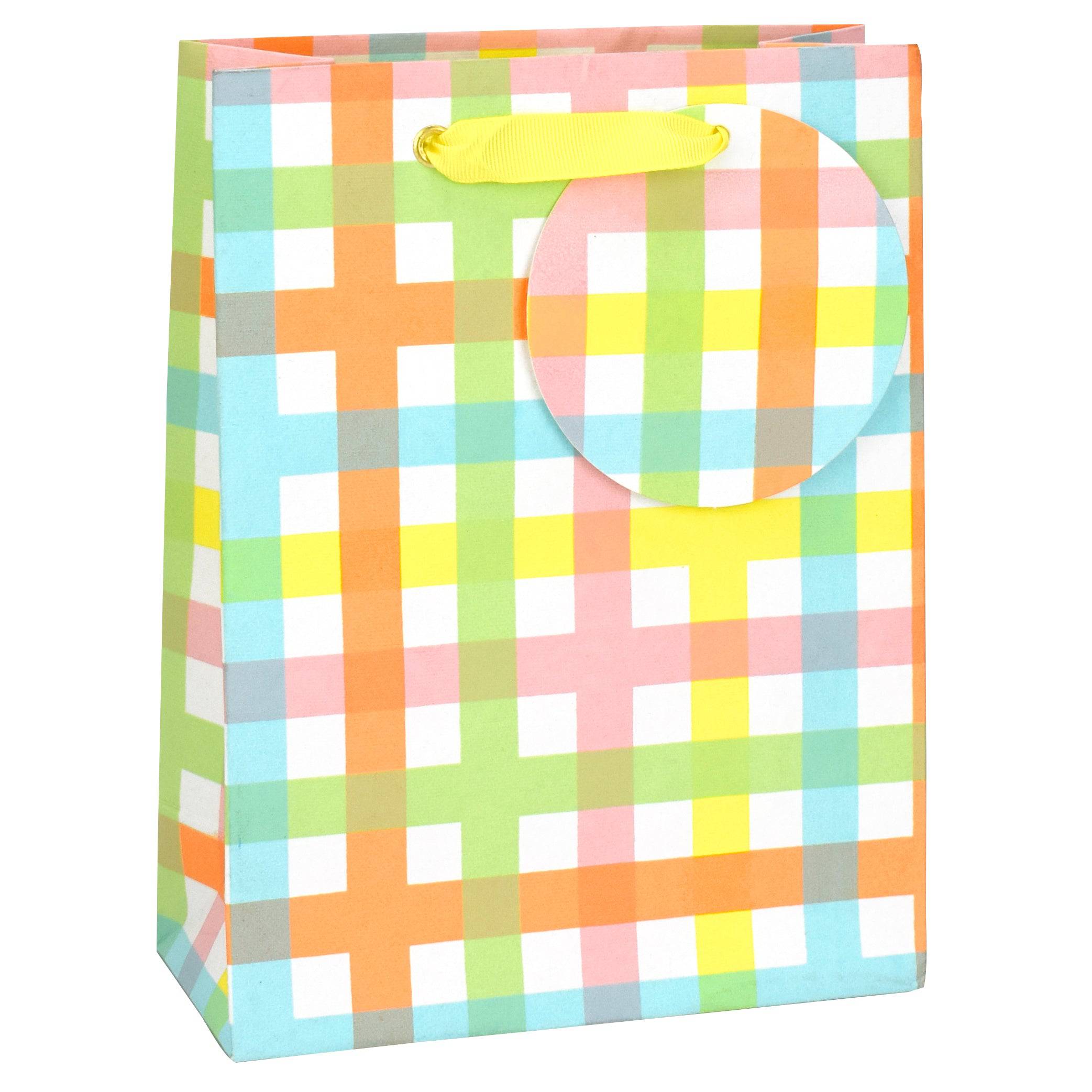 Spring Check Med Bag gift bag by Love Vivid with a colorful spring check pattern, ideal for gift packaging.